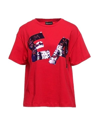 NWT Emporio Armani Logo Sequin Cotton T-Shirt Red Size (42) Medium Short Sleeve - Picture 2 of 9