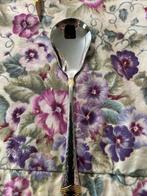 oneida stainless flatware Tesoro Black With Gold Accents Sugar Spoon 