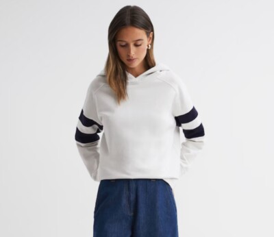 Reiss Dee Striped Hoodie in Navy/Neutral Size Small New | eBay