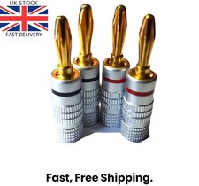 Image of 4x Professional Banana Plugs HiFi Pro Quality 24K Gold plated Red/Black UK