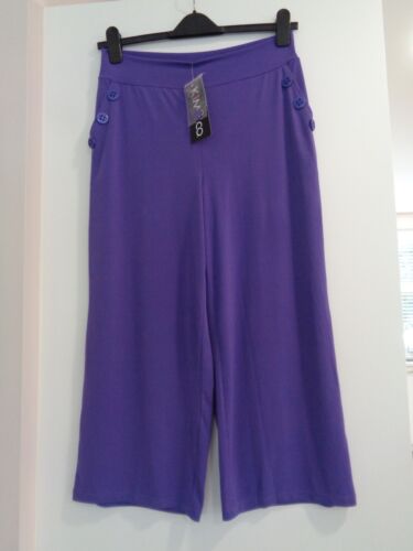 Kim & Co QVC Brazil Jersey Sailor Crop Pant Trousers with Pockets M Purple BNWT - Afbeelding 1 van 3