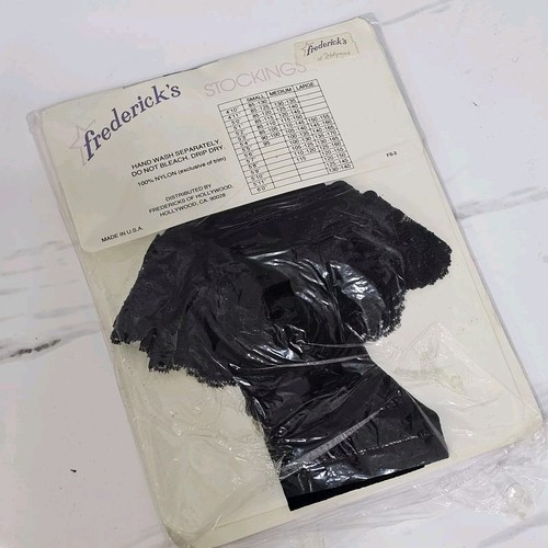 VTG Fredericks of Hollywood M Black All Over Dots Thigh High Lace Top Stockings - Picture 5 of 6