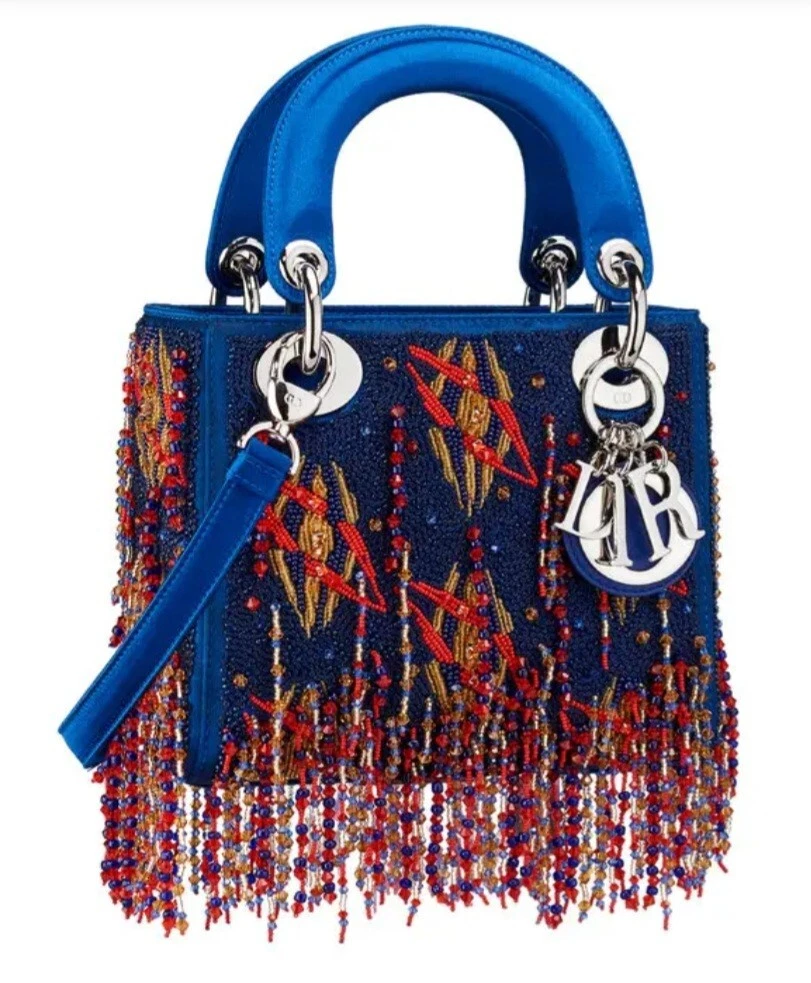 RARE Christian Dior x Jamilla Okubo Mini Lady Dior Perle Bleu 2022 Édition Limitée
