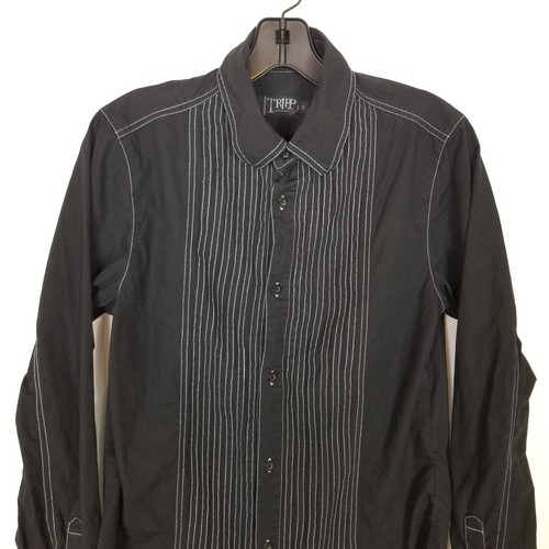 Tripp NYC Men's Button Down Shirt Sz S Cotton Stitching Black Party Gothic - Picture 2 of 9