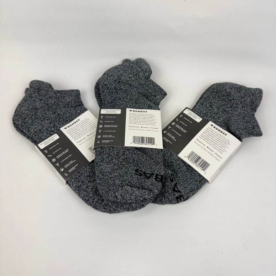3-Pack Bombas Men's Charcoal Gray Ankle Socks Size Large - Image 2 of 4