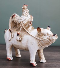 Rustic Country Farmhouse Chicken Rooster Riding On Pig Piggy Coin Money Bank