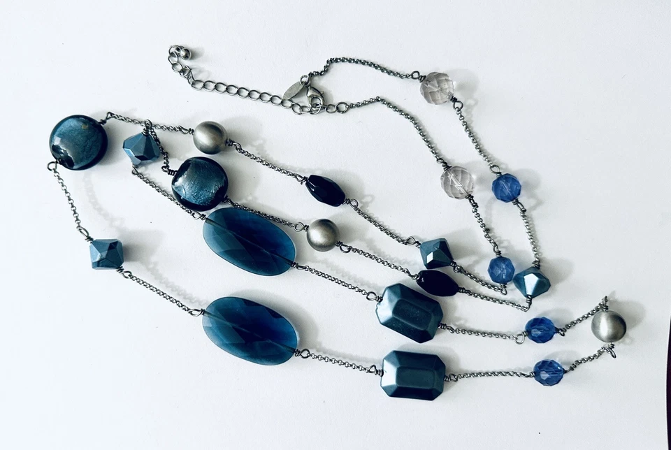 Lia Sophia “Voyage” Long Necklace with Blue/Gray/Purple Glass & Resin Beads 47” - Image 2 of 4