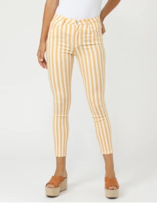 Pantalon Lefties Coton et Elasthane Rayé Jaune et Blanc Slim T.M NEUF+ETQ - Photo 1/3