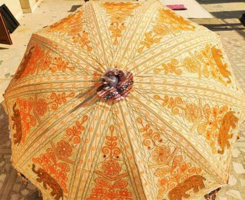 Garden Parasol Handmade Embroidered Indian Outdoor Sun Shade Patio Umbrella 72" - Picture 5 of 5