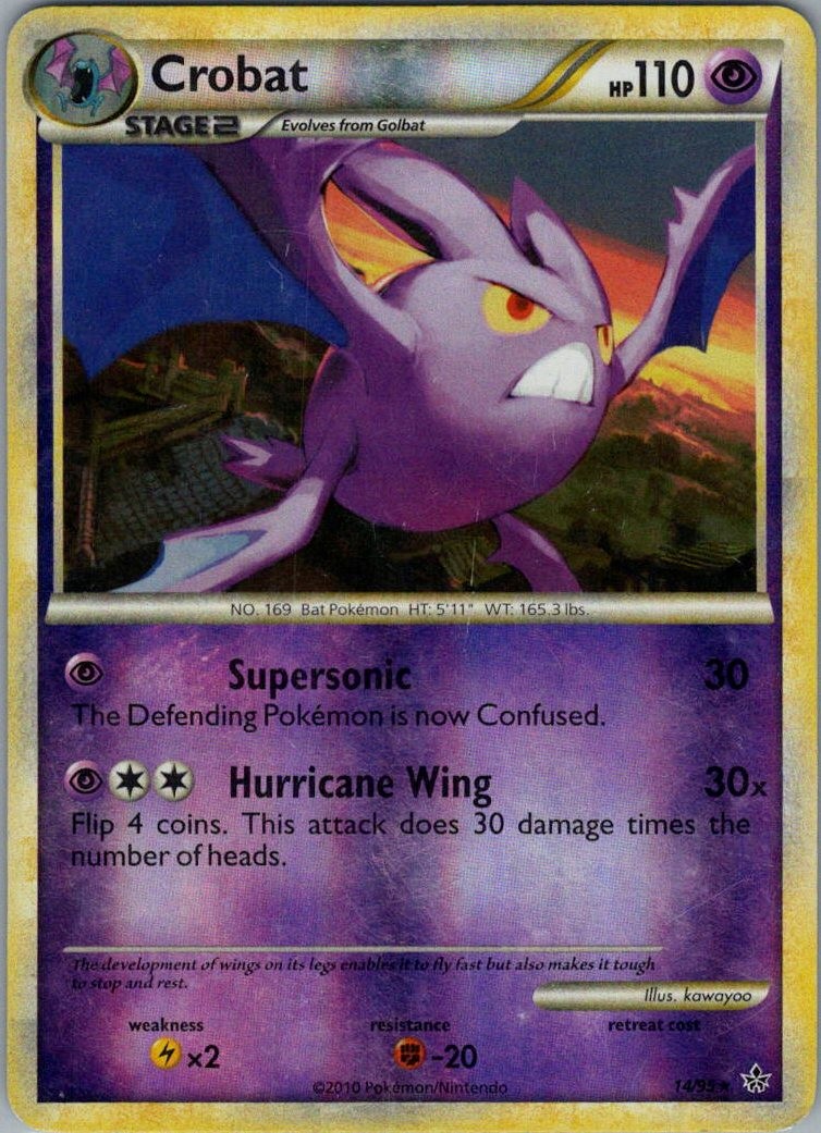 Crobat 14/95 Rare HGSS Unleashed Pokemon Reverse Holo Moderately Played