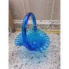Fenton Glass Hobnail Turquoise Blue Ruffled Candy Dish Basket