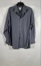 Vintage Lacoste Men's Blue Herringbone Cotton Long Sleeve Shirt France Size 44