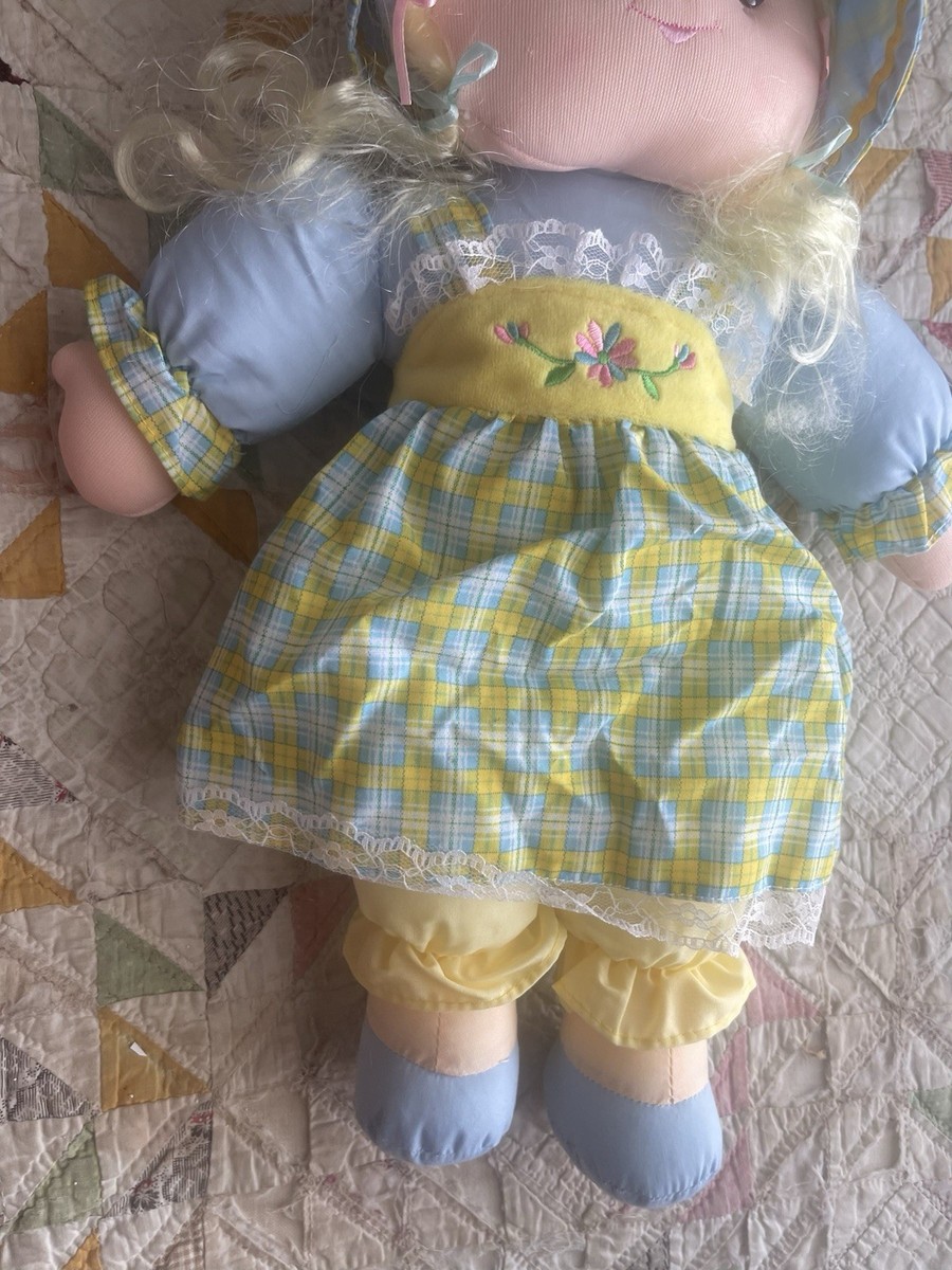 Vintage Cuddle Wit Cloth Rag Doll Green Floral Yellow Hair  display picture 1