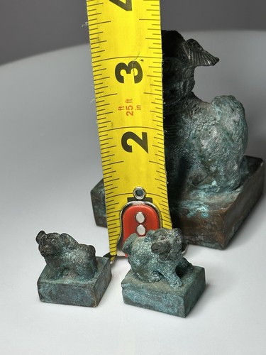RARE Chinese Bronze Dragon Foo Dog Lion Seal Stamp Signet Statue 3 Stamps - Picture 9 of 14