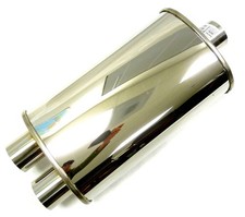 Obx Stainless Universal Muffler Center Single 2.5 Inlet 2-38 Id Dual Outlet