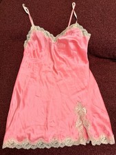 Victoria  s Secret Pink Satin Lace Slip Dress M Coquette Y2K Lingerie Chemise EUC
