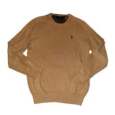  130 Polo Ralph Lauren Men  s Mesh-Knit Cotton Crewneck Sweater Camel Melange XS