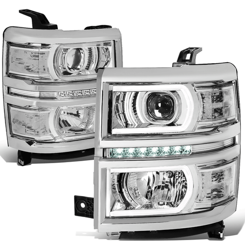 [LED DRL+U Tube Bar]Fit 14-15 Silverado Projector Headlight/Lamps Chrome/Clear - Bild 1 von 10