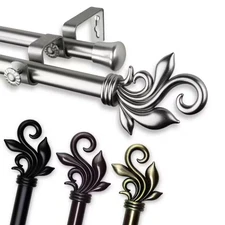 28 In. - 48 In. Telescoping Double Curtain Rod Kit in Black with Delilah Finial