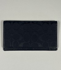Vintage Coach Signature Black Canvas Checkbook Wallet Long Bifold Organizer