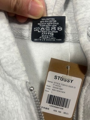 Stussy Tokyo Zip up Hoodie Sweatshirt back logo color Ash Grey