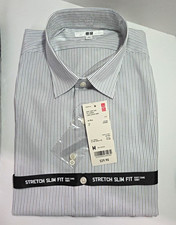 UNIQLO Easy Care Stretch Slim Fit Shirt Men's Medium Blue White Stripe NWT
