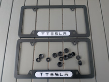 Tesla Logo White Set 2  Steel License Plate Frame Model 3  Tesla