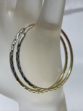 HOOP Earrings 14K Tricolor Gold Diamond Cut Round Shaped 2.4gr.