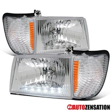 Fits 1992-2007 Ford Econoline Van Clear LED Headlights+Corner Parking Lamp+Amber