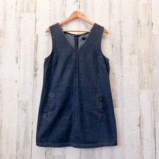 Gap Denim Blue Tunic Dress 12 Pockets Casual Lagenlook Preppy 100% Cotton