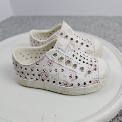 Native Shoes Kids' Jefferson Slip-On Shoe Size C4 White Purple Rainbows