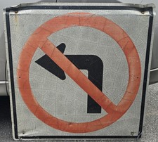 No Left Turn Arrow Symbol Warning Sign 36" x 36" Black Red White Crazed Retired