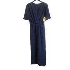 Fraiche by J Navy Blue Flutter Sleeve Wrap Front Maxi Dress Small NWT
