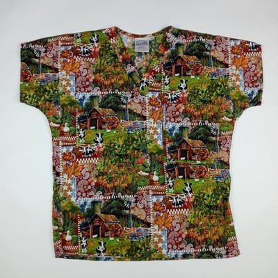 S.C.R.U.B.S. Scrub Top Shirt Farm Cows Barn Women's Size XS All Over Print