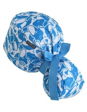 Scrub Caps Women Ponytail Blue Dog Print Double Sided Surgical Hat Buttons