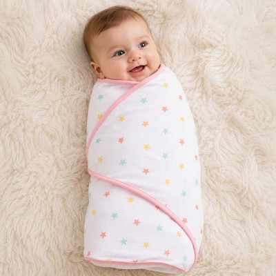 Amazon Essentials Baby Blanket Swaddle Cotton Star Print Pink Border NEW