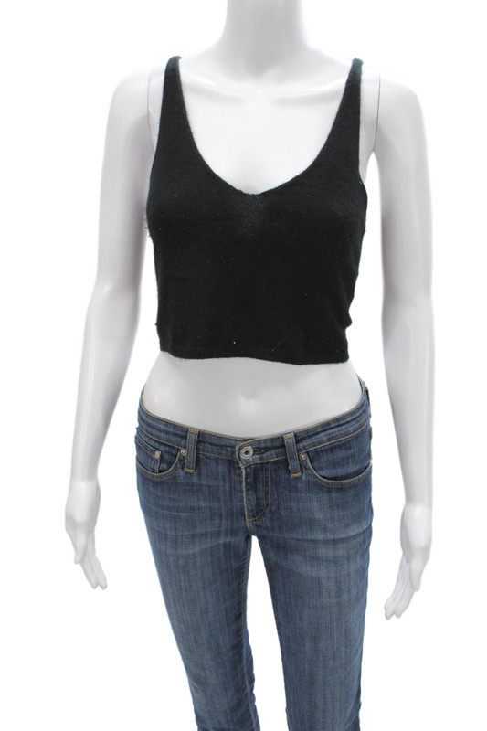 The Perfext Womens Cropped Cashmere V-Neck Tank Black Size M