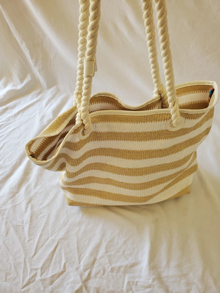 Bolso de Mano Vera Bradley Mujer Blanco Tostado Rayas Trenzado Paja Borlas Playa Foto 3 de 3