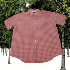 VAN HEUSEN Men s XL 17-17.5 Red Burgundy PLAID Short Sleeve Button Down Shirt