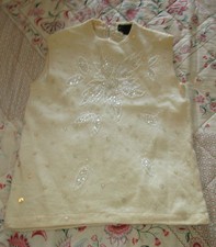 Vintage Grande Madison Blanche Sequin Beaded Cream Lambswool Sleeveless Sweater