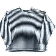 AYR Women's Port Tee Small Striped 3/4 Length Sleeve Indigo Blue & White Cotton