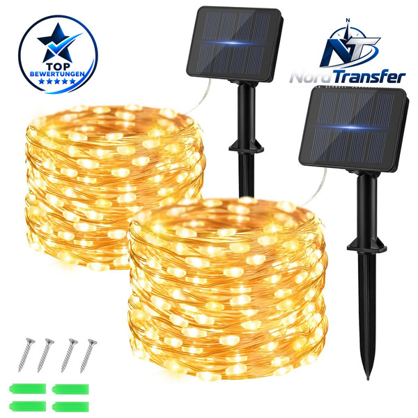 Solar Lichterkette 50 LED 5M Warmweiß Wetterfest Kupferdraht FüR AußEn Garten-image