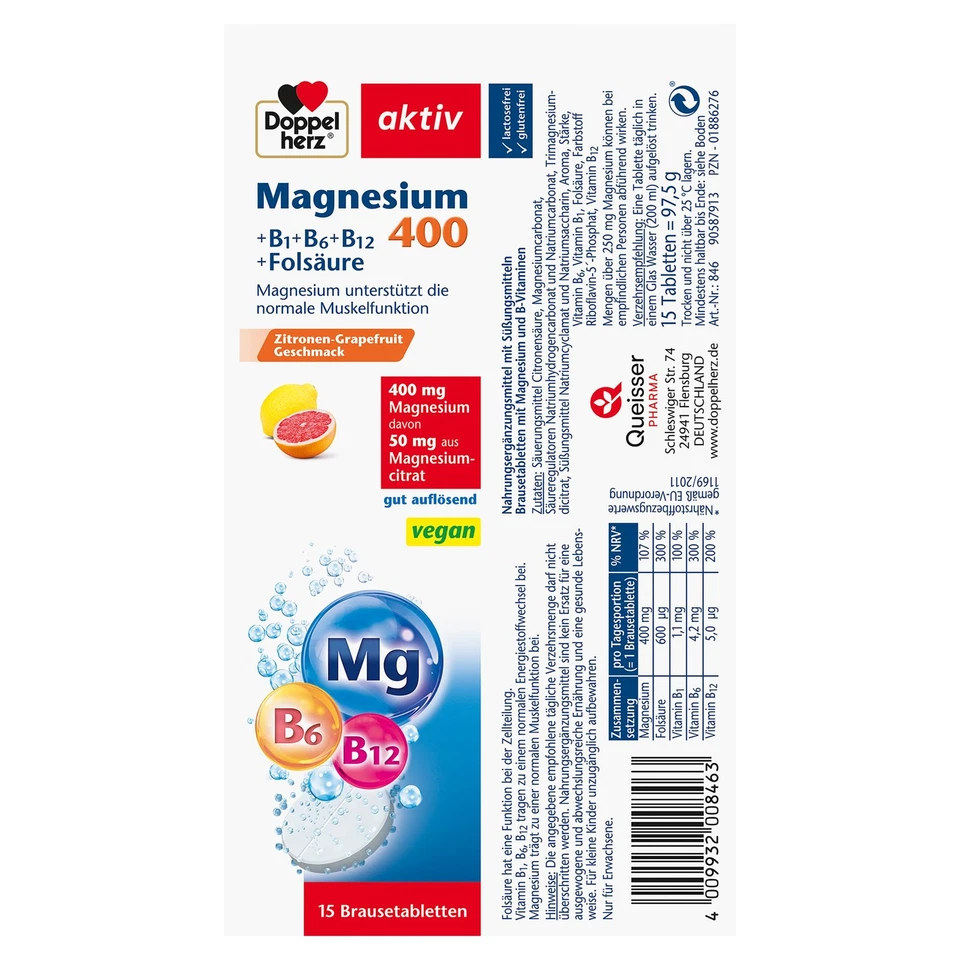 Magnesium 400 + B1 + B6 + B12 + Folsäure - Magnesium als Beitrag für die norm... - Bild 3 von 3
