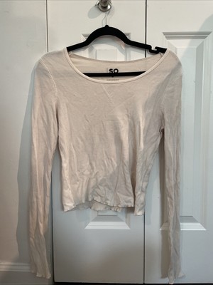 Women's Long Sleeve SO Brand Cream Waffle Knit Top Size Medium