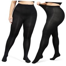 80D Plus Size Tights for Women, 2 Pairs Opaque Control Top 3X-Large Black