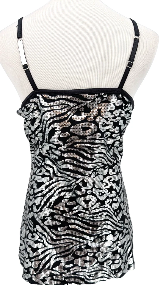 De Colección Y2K Glo Plateado Metálico Estampado Animal Babydoll Acanalado Salir Cami Top XL Foto 2 de 4