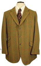 British Vtg Bladen Supasax 42" Tailored Green Mix Tweed Jacket *Short Sleeve*