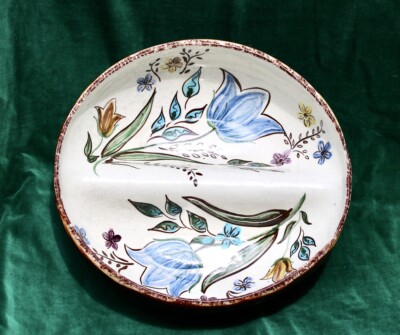Signed L. Sandrock 1962 Raymor Divided Bowl MCM Hand Painted Floral Studio Style