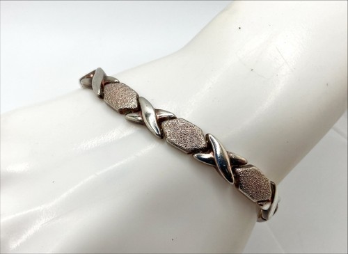 Milor Sterling Silver Stamp 925 Textured Polished X&O Bracelet 17.25g