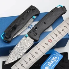 Carbon Fiber 535 Utility Damascus Steel Blade Folding Knife Pocket Knives axis